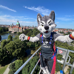 Finn, das Finals-Maskottchen auf der VGH Finals-Meile